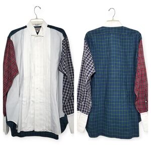 BERGDORF GOODMAN Vintage Tuxedo Shirt Multicolor Plaid 17" Neck 34" Sleeve